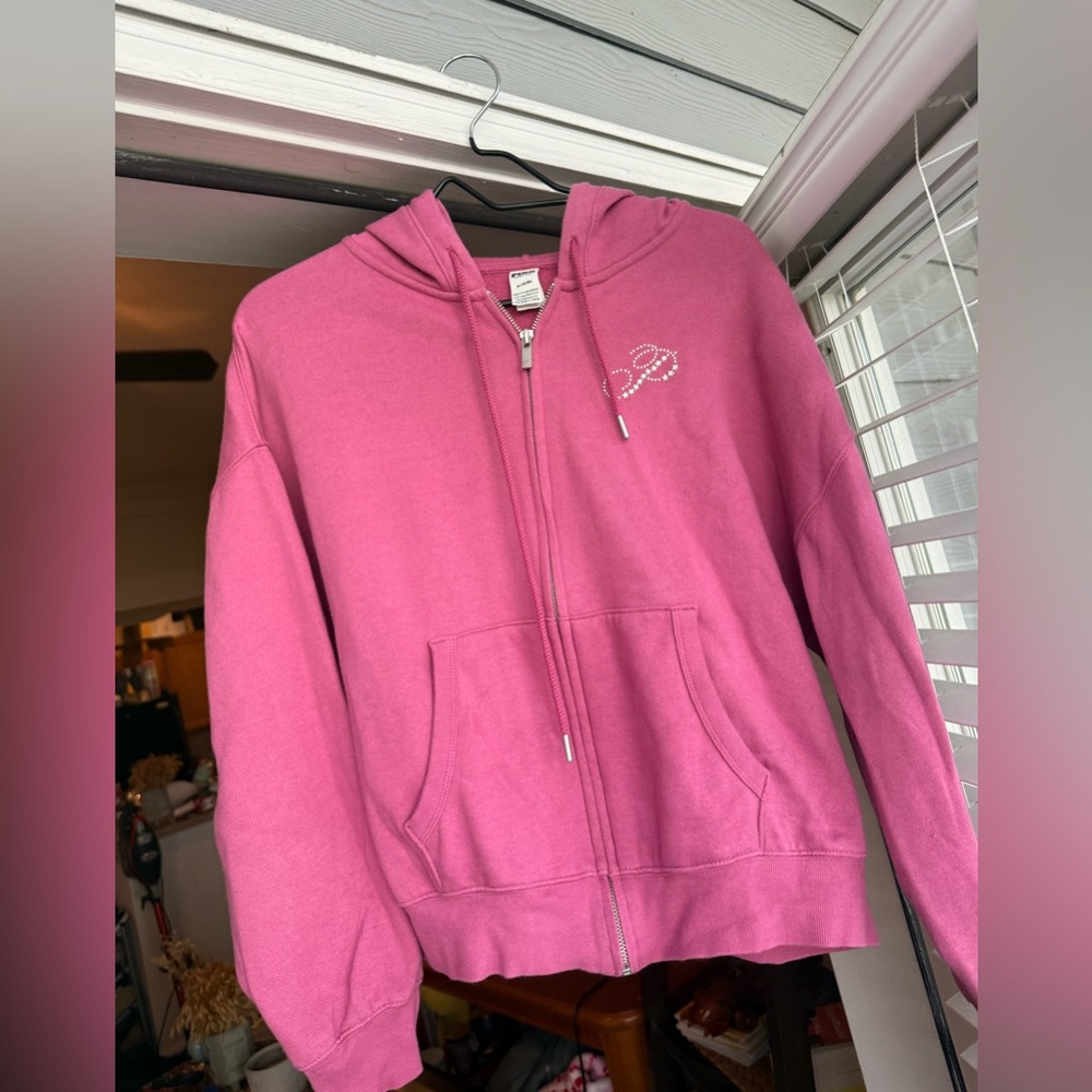 Victoria’s Secret PINK Zip Up Sweatshirt in Red Violet Diamanté Rhinestones